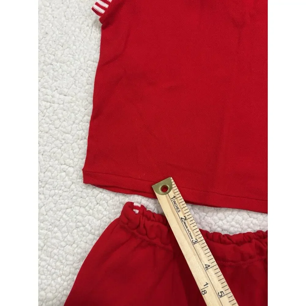 Vintage 2pc Set Boys‎ Size 7-8 Retro Summer Beach Tank Shorts Stretch Nylon Red
